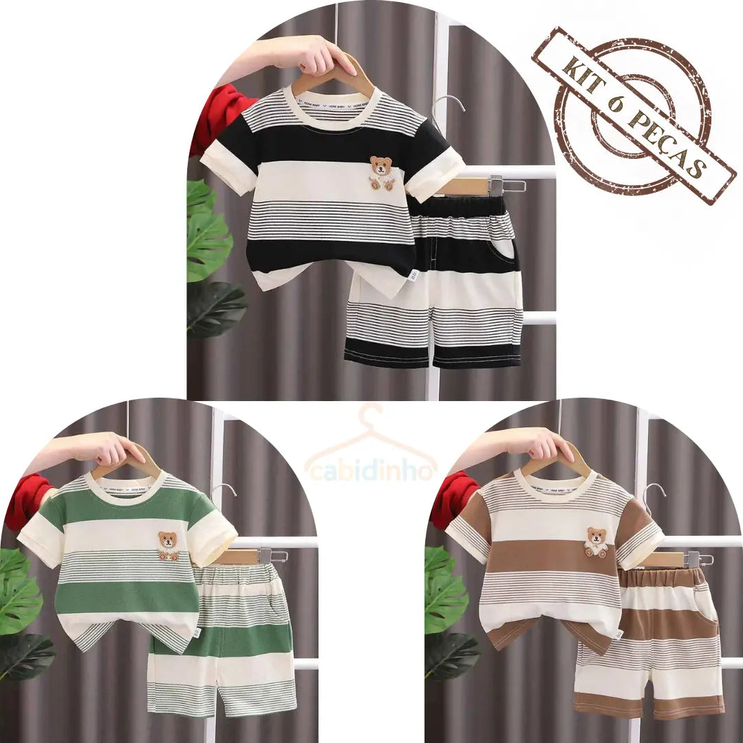 Kit Camiseta + Shorts Listrado 6 Peças - Julyo