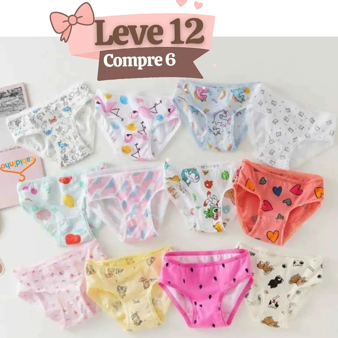 Kit Calcinhas de Algodão Macias e Leve - Cida - LEVE 12 COMPRE 6