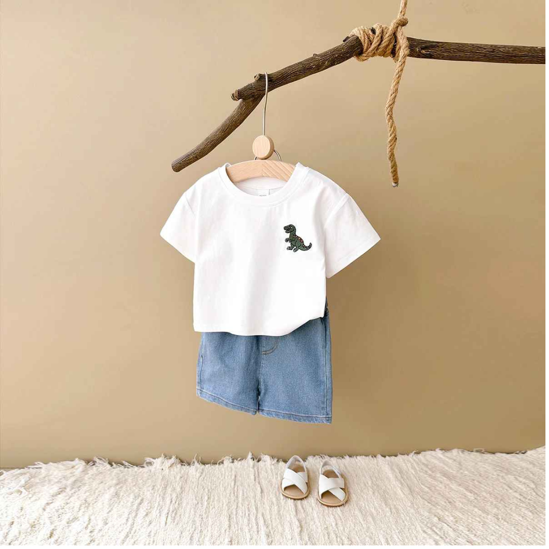 Conjuntos de Verão Camiseta Bordada de Dinossauro 2 peças - Saffari2