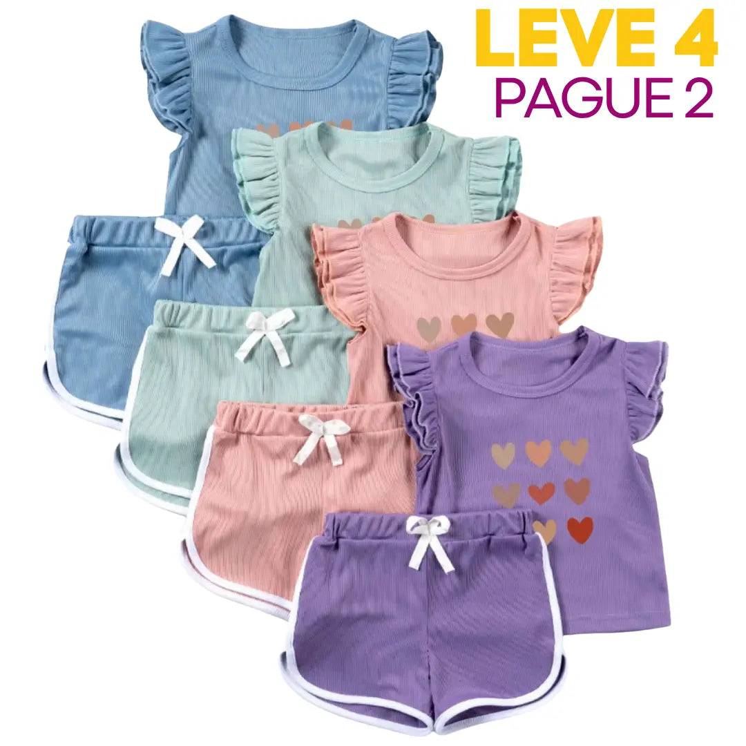 Kit Blusa + Shorts Bebê Menina Manga Curta Leve 3 Pague 2 - Mazzoly