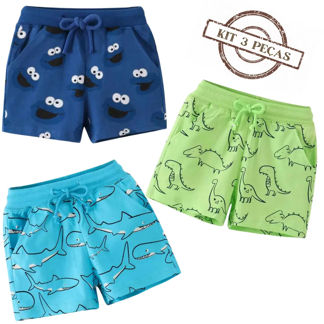Kit Shorts Bermuda Infantil 3 Peças - Jabutis