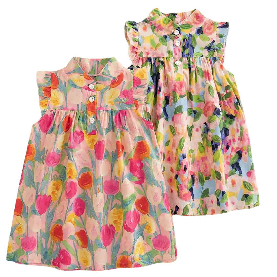 Vestido Floral de Verão Sem Mangas com Babados - Flor