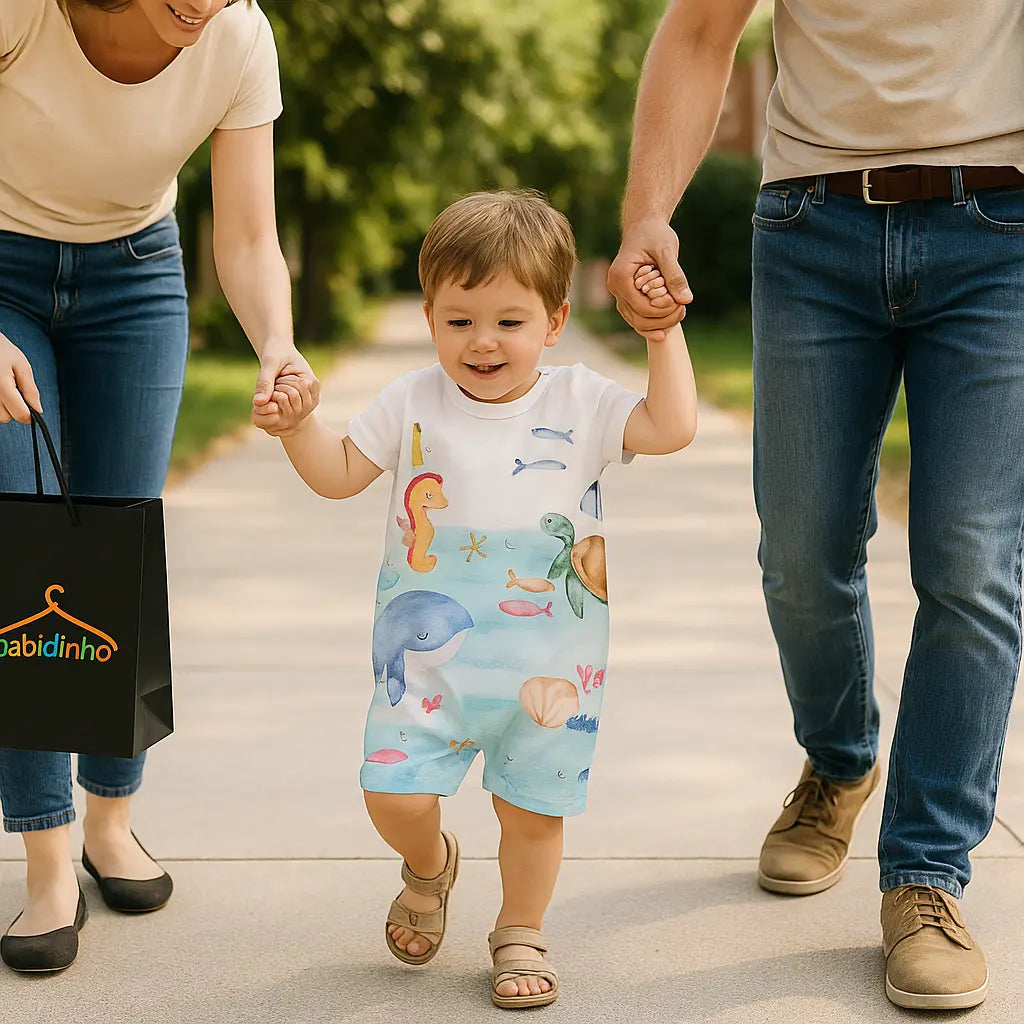 Macacão de Bebê de Manga Curta Animal Marinho Confortável e Macio - Babysurf