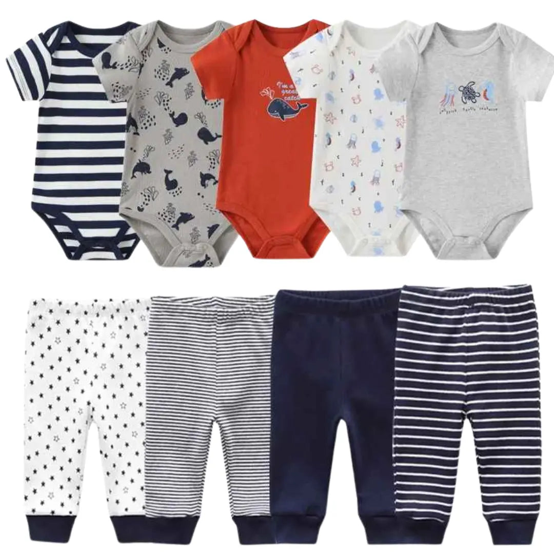 Kit Bodysuits Manga Curta + Calças Algodão - Lilo