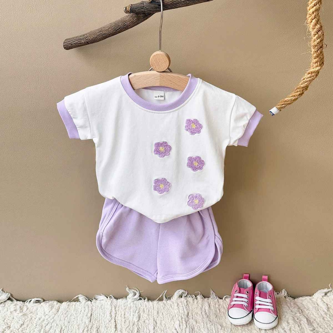 Conjunto de Roupas Bordado em Flor 2 Peças - Patry