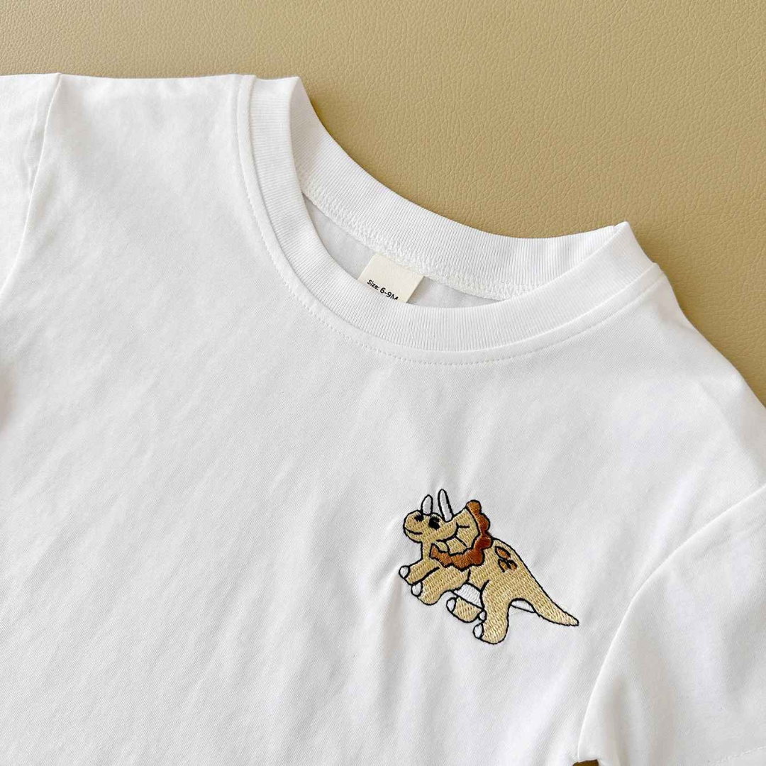 Conjuntos de Verão Camiseta Bordada de Dinossauro  2 peças - Saffari2