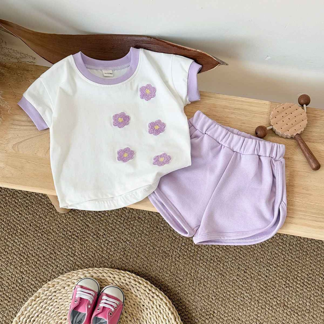 Conjunto de Roupas Bordado em Flor 2 Peças - Patry