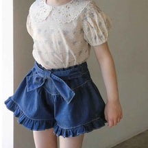 Shorts Jeans com Cinto Estilo Princesa Vintage de Verão - Valentina