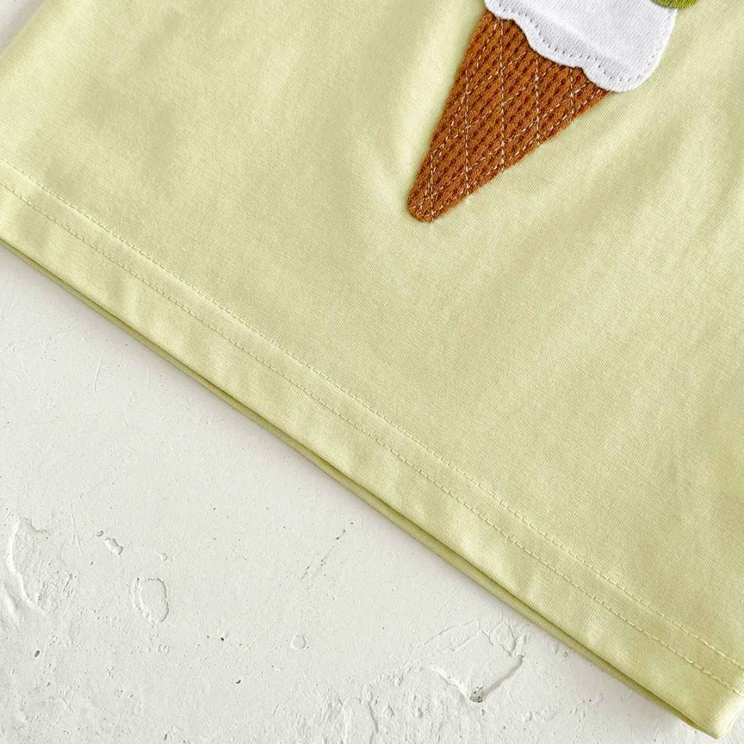 Conjunto Lazer Bebê Bordado Sorvete Camisa + Shorts 2 Peças - Ruthammy