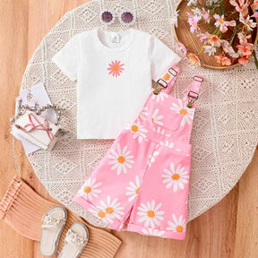 Conjunto Camiseta Branca e Bermuda Suspensório Casual Manga Curta - Asled