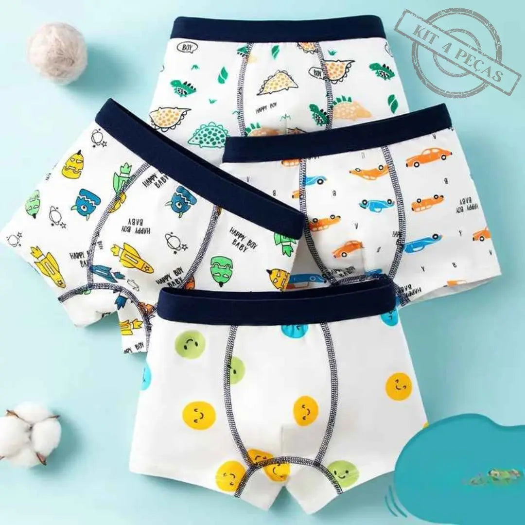 Kit Cuecas Boxer de Algodão Alta qualidade Com Desenhos Animados 4 Peças - Bhoomer