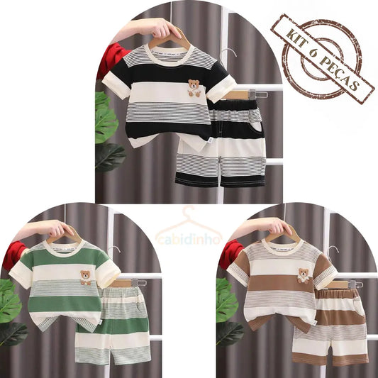 Kit Camiseta + Shorts Listrado 6 Peças - Julyo