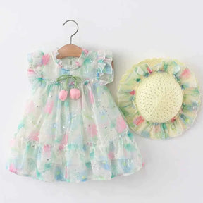 Conjuntos  Vestido Casual Sem Mangas Estampado + Chapéu - Maria Alice