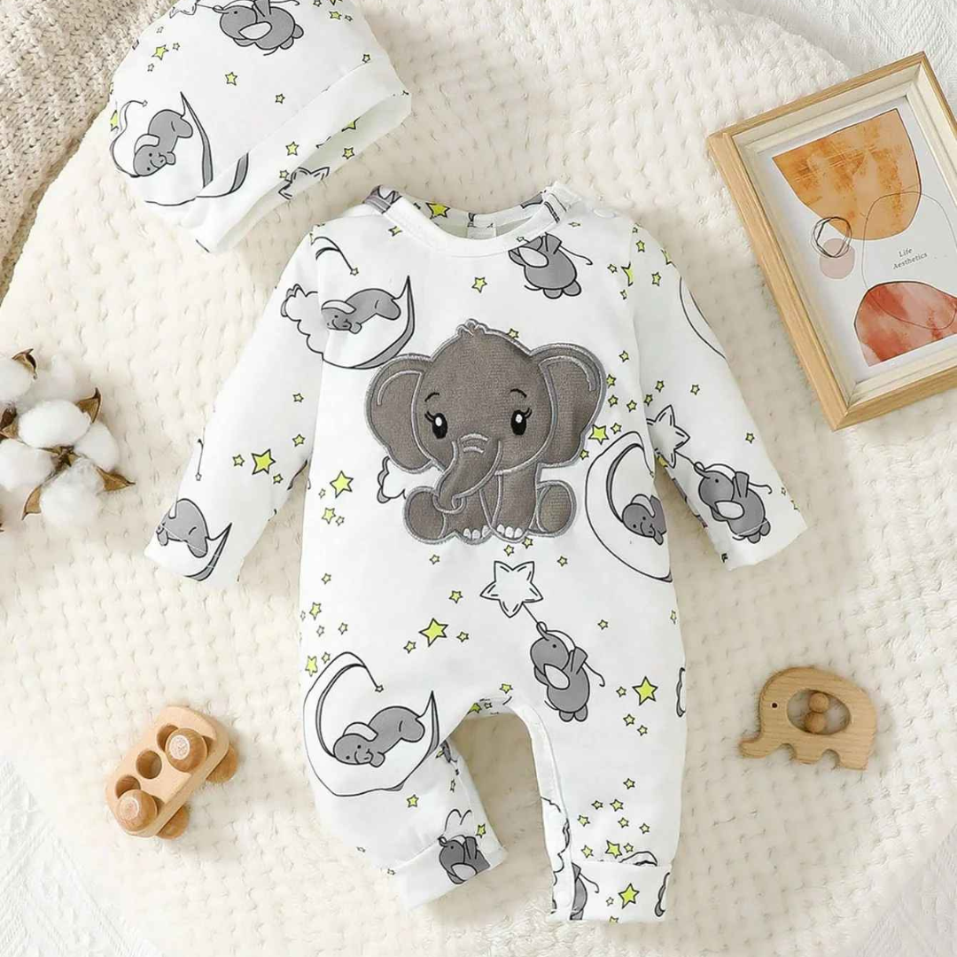 Macacão de Manga Comprida Bordado com Chapéu 2 Peças -  Saffari