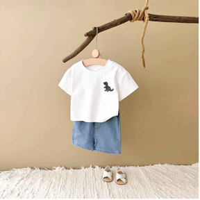 Conjuntos de Verão Camiseta Bordada de Dinossauro  2 peças - Saffari2