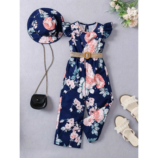 Macacão Infantil com Chapéu Manga Voadora Casual Elegante - Vitoria