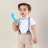 Conjunto de Roupas Social Bebê Camisa + Bermuda + Suspensorio e Chapéu - Henrikin