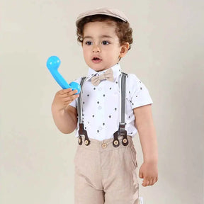 Conjunto de Roupas Social Bebê Camisa + Bermuda + Suspensorio e Chapéu - Henrikin