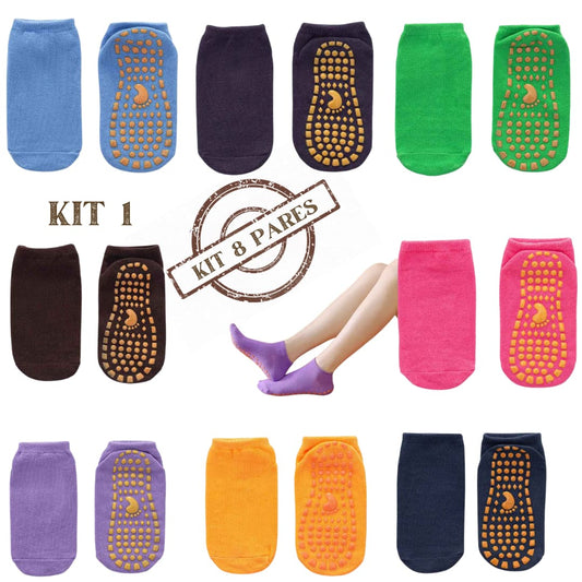 Kit Meias Antiderrapantes Algodão Elasticidade 8 Pares - Sockfoot