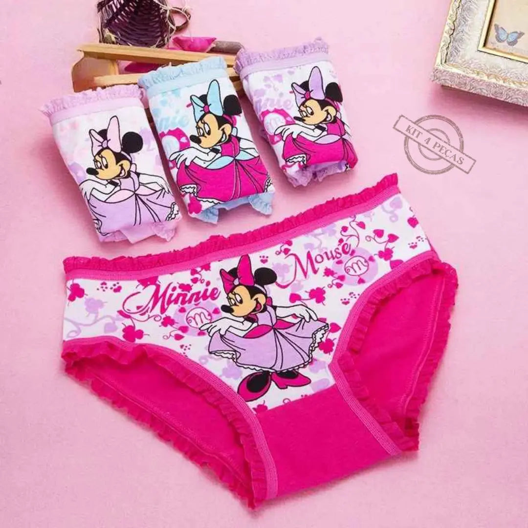Kit Calcinhas de Algodão Confortáveis e Fofas 4 Peças - Minnie