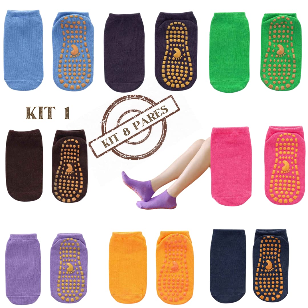 Kit Meias Antiderrapantes Algodão Elasticidade 8 Pares - Sockfoot