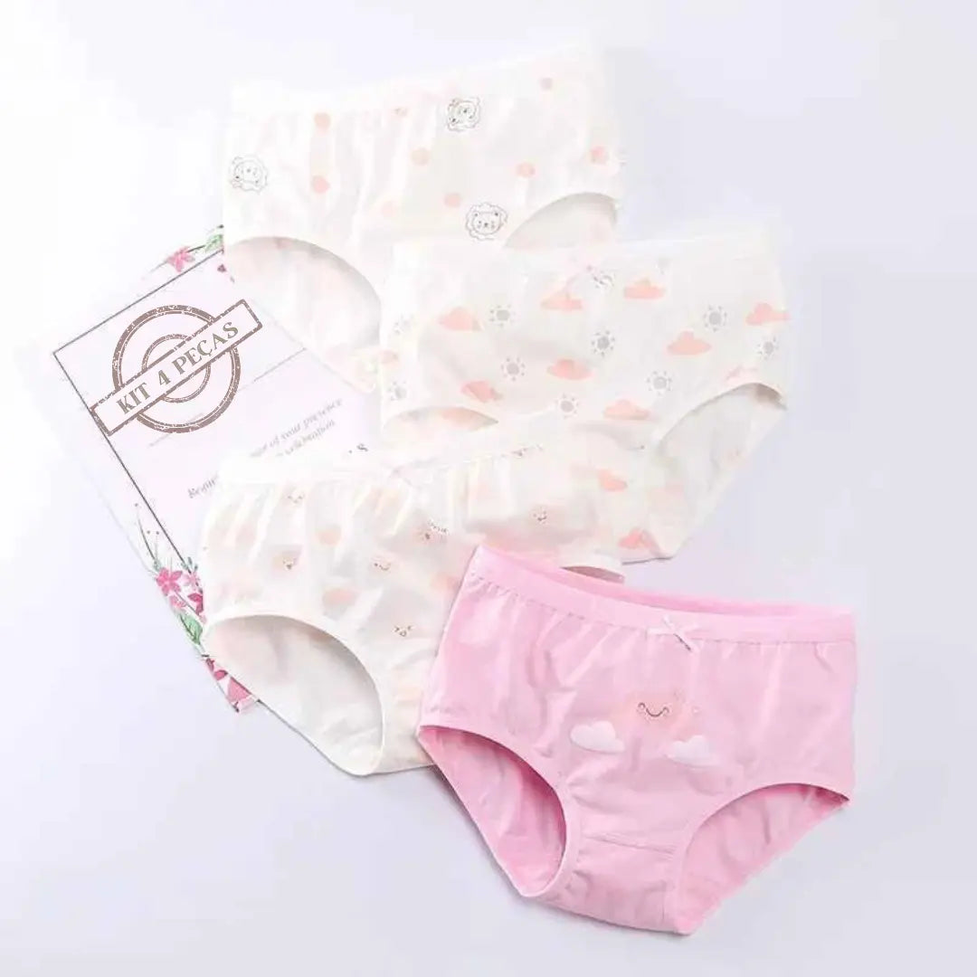 Kit Calcinhas Infantis de Algodão Confortáveis e Respiráveis 4 Peças - Eva