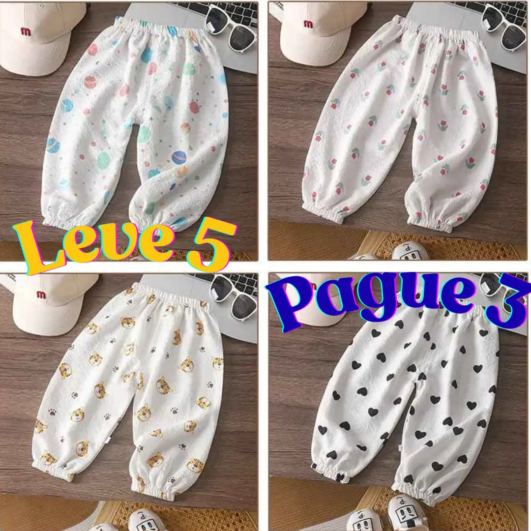 Kit Calças Infantil Soltas Respirável Leve 5  Pague 3 - Balbun
