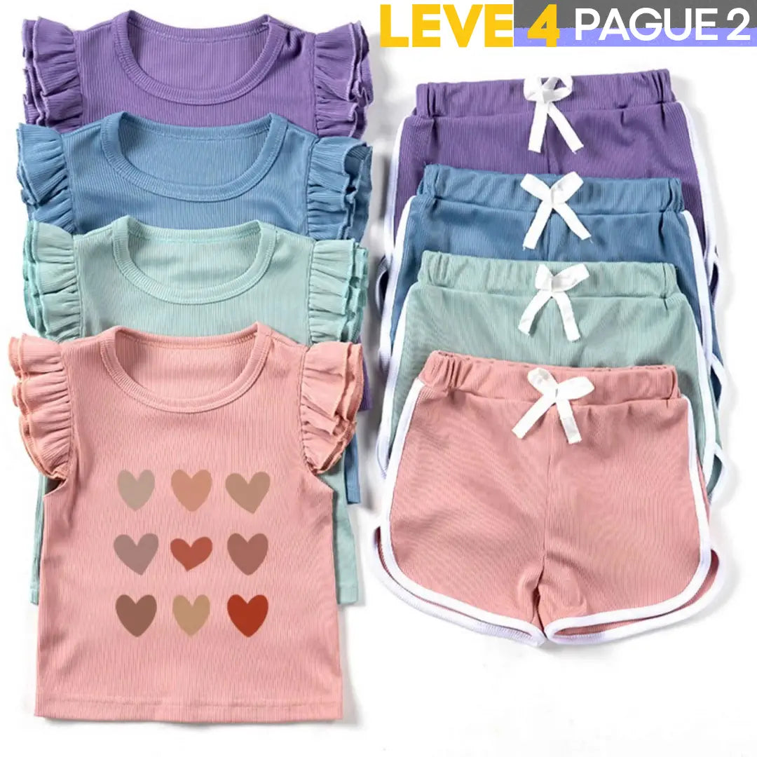 Kit Blusa + Shorts Bebê Menina Manga Curta Leve 3 Pague 2 - Mazzoly