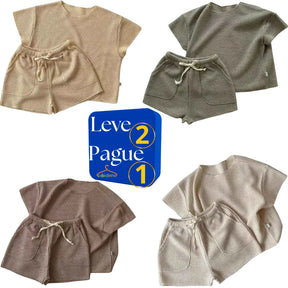 Conjunto Verão Camiseta Manga Curta e Shorts Leve 2 Pague 1 - Shellby