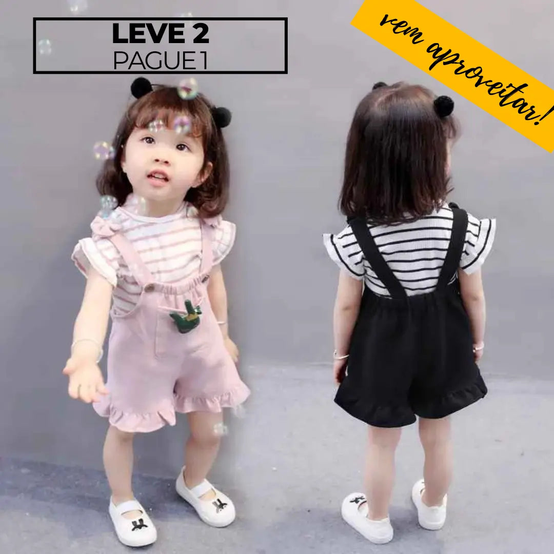 Conjunto Camiseta + Shorts Suspensórios Leve 2 Pague 1 - Faustina