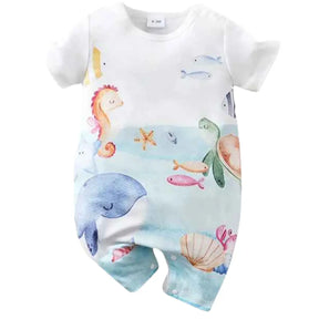 Macacão de Bebê de Manga Curta  Animal Marinho Confortável e Macio - Babysurf