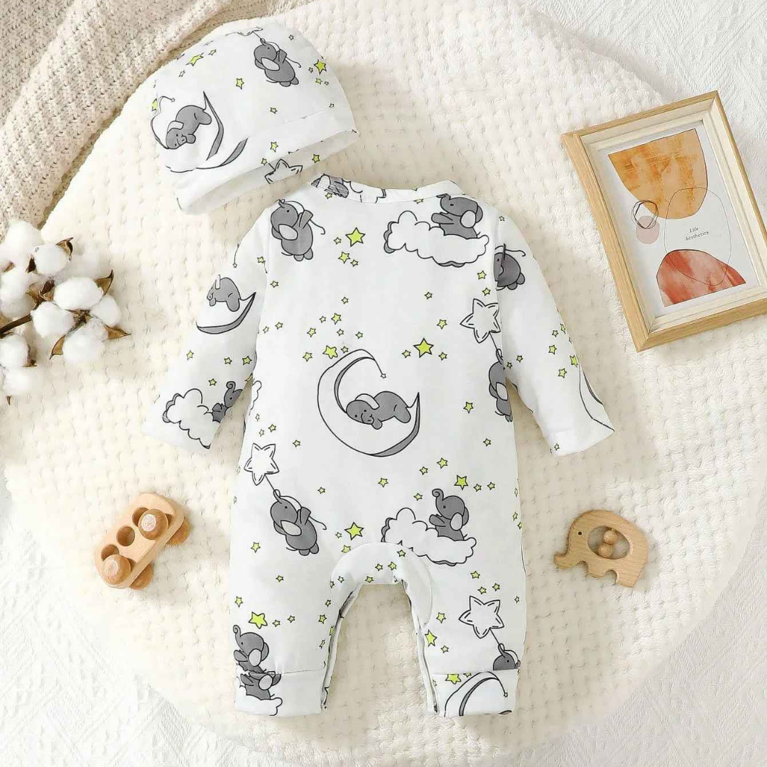 Macacão de Manga Comprida Bordado com Chapéu 2 Peças -  Saffari