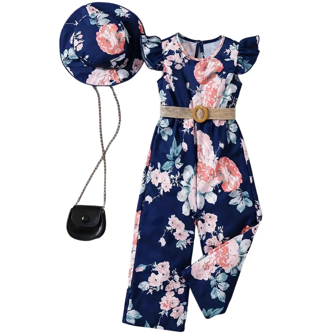 Macacão Infantil com Chapéu Manga Voadora Casual Elegante - Vitoria