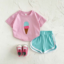 Conjunto Lazer Bebê Bordado Sorvete Camisa + Shorts 2 Peças - Ruthammy