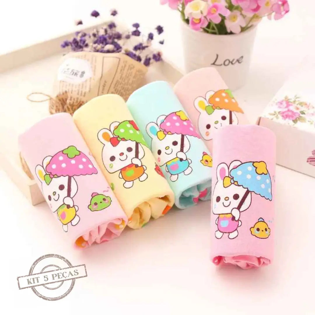 Kit Calcinhas de Algodão Com Estampas Divertidas 5 Peças - Maya