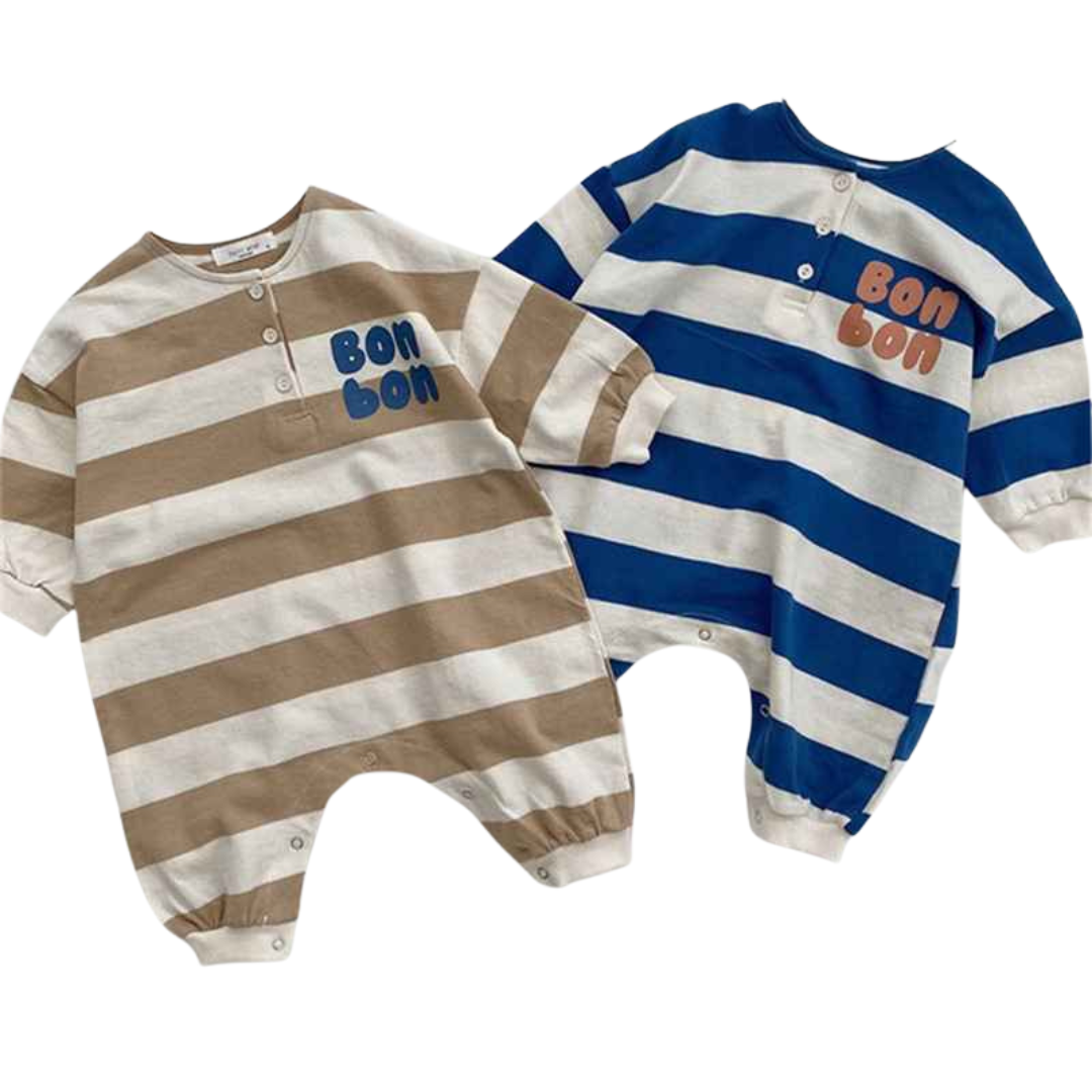 Kit Macacão Listrado Recém-Nascidos Algodão 2 Peças - Willian