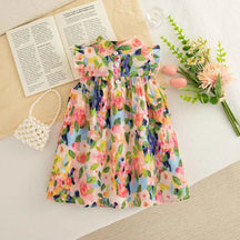 Vestido Floral de Verão Sem Mangas com Babados - Flor
