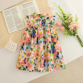 Vestido Floral de Verão Sem Mangas com Babados - Flor