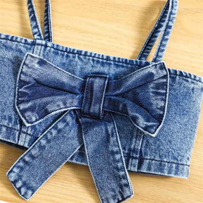 Conjunto de Top Jeans de Alça + Shorts Saia Infantil - Jussy