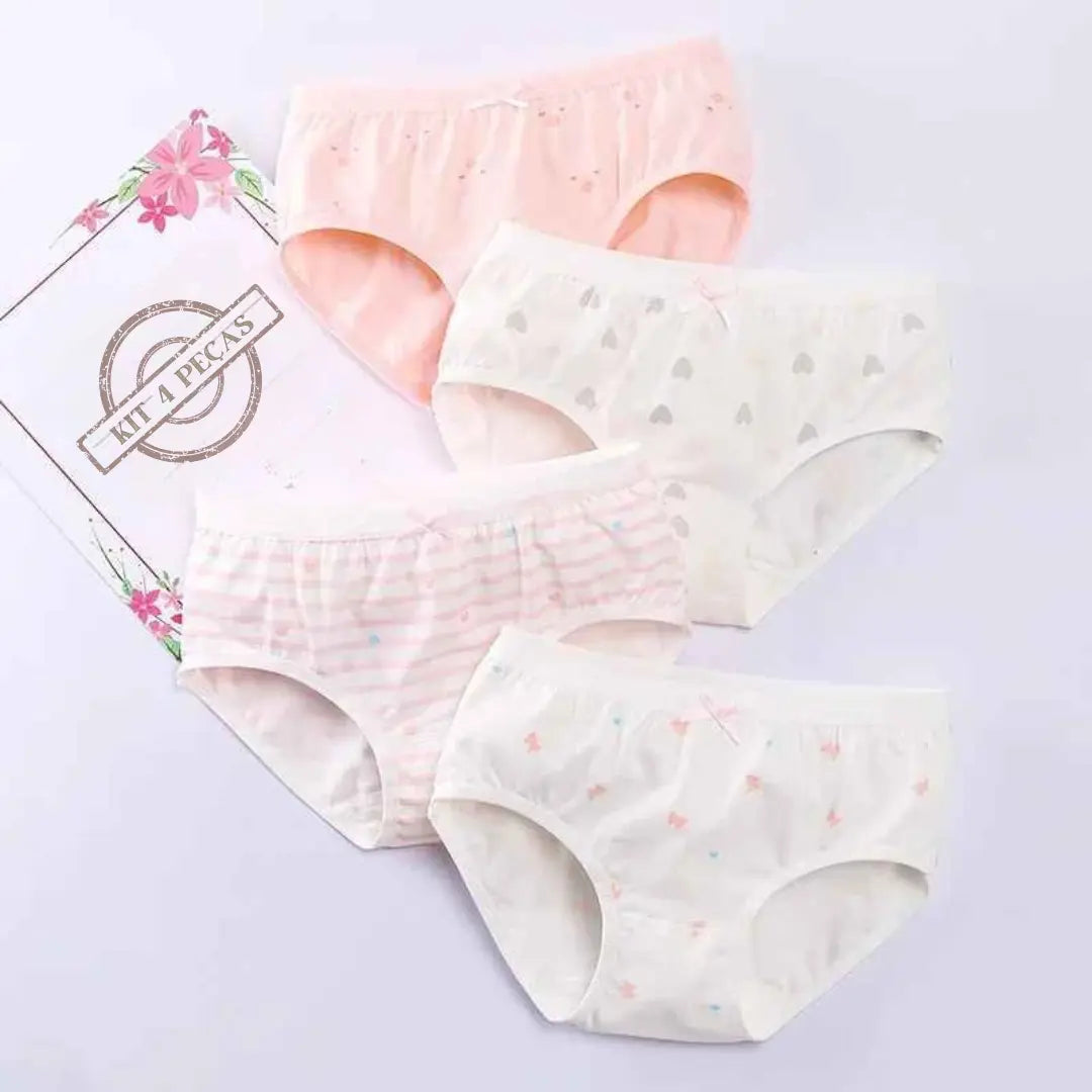 Kit Calcinhas Infantis de Algodão Confortáveis e Respiráveis 4 Peças - Eva