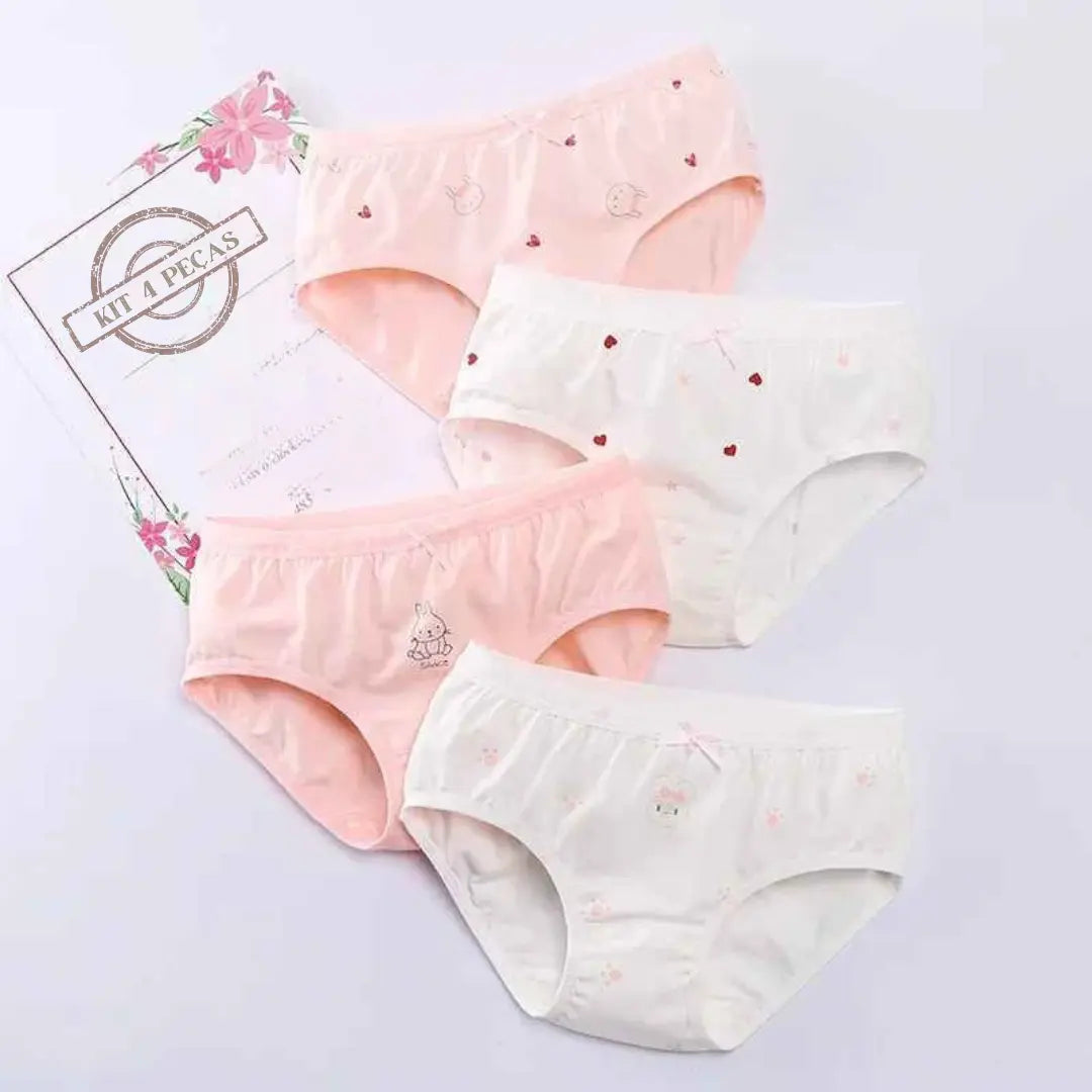 Kit Calcinhas Infantis de Algodão Confortáveis e Respiráveis 4 Peças - Eva