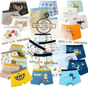 Kit Cuecas Boxer de Algodão Alta qualidade Com Desenhos Animados 4 Peças - Bhoomer