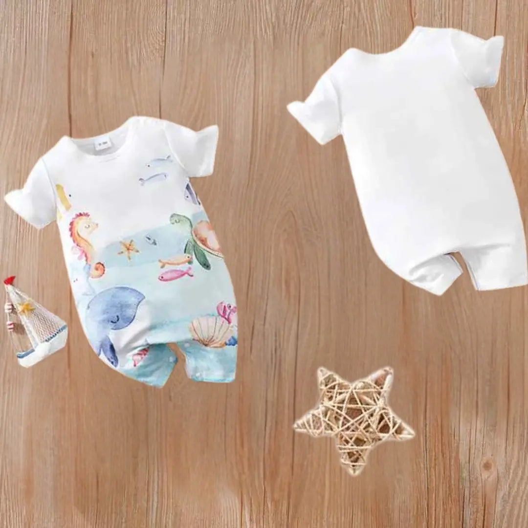 Macacão de Bebê de Manga Curta  Animal Marinho Confortável e Macio - Babysurf