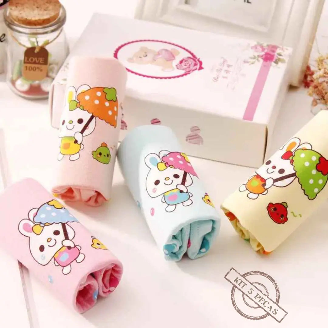 Kit Calcinhas de Algodão Com Estampas Divertidas 5 Peças - Maya