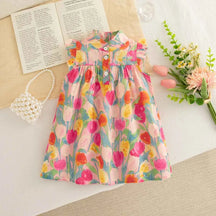 Vestido Floral de Verão Sem Mangas com Babados - Flor