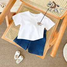 Conjuntos de Verão Camiseta Bordada de Dinossauro  2 peças - Saffari2