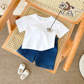 Conjuntos de Verão Camiseta Bordada de Dinossauro  2 peças - Saffari2
