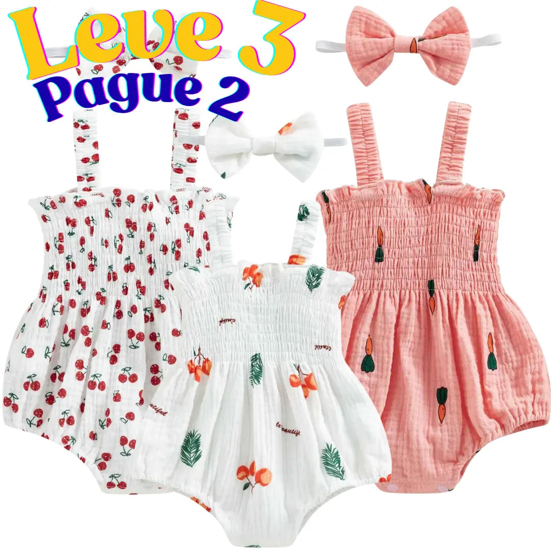 Conjunto Macacão sem Mangas com Estampa Recém-Nascido - Leve 3 Pague 2 - Cocco