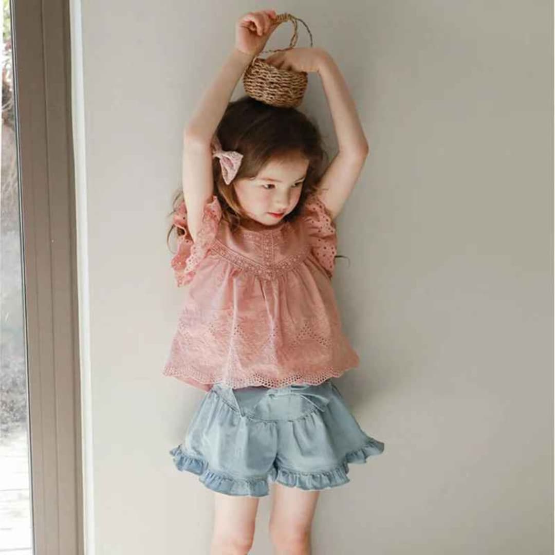 Shorts Jeans com Cinto Estilo Princesa Vintage de Verão - Valentina