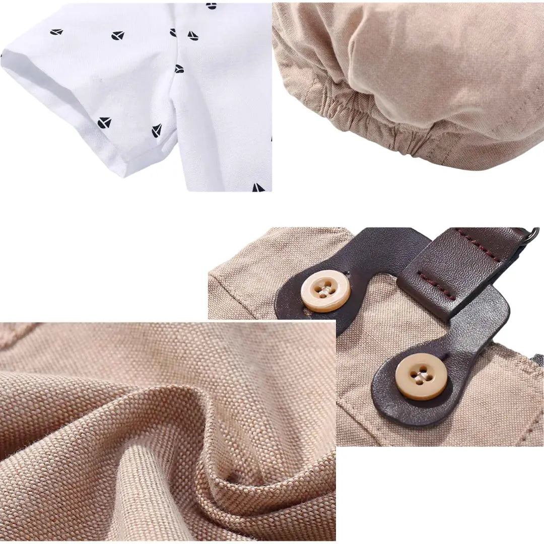 Conjunto de Roupas Social Bebê Camisa + Bermuda + Suspensorio e Chapéu - Henrikin